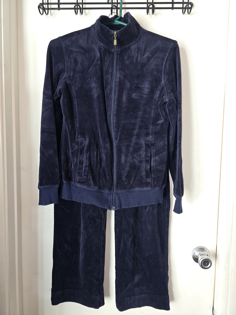 Women's Navy Velour Zip-Front Jacket